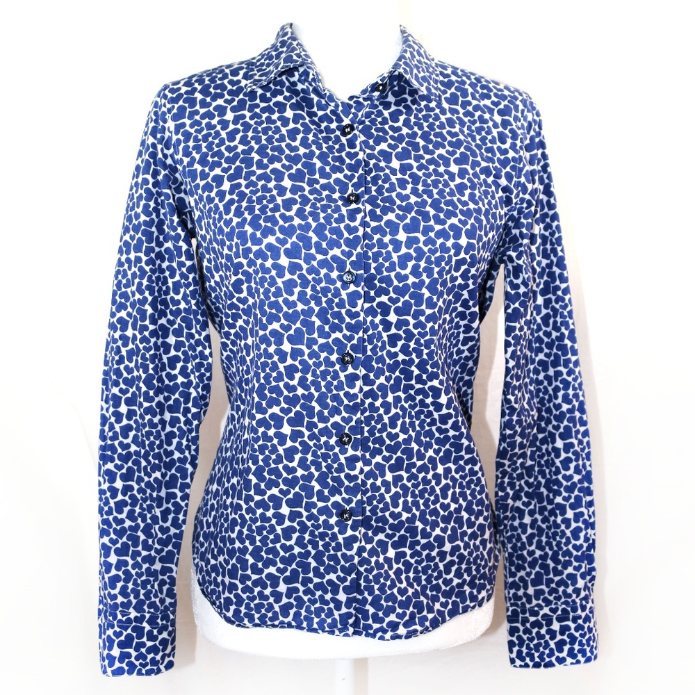 AGNES B. Paris Long Sleeve Blue Hearts Print Shirt